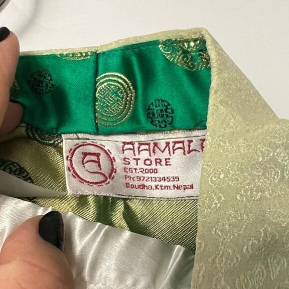 🩷 Kids, Tibetan Traditional Brocade Chupa Dress Losar - Green/Yellow. NWOT - Picture 8 of 11